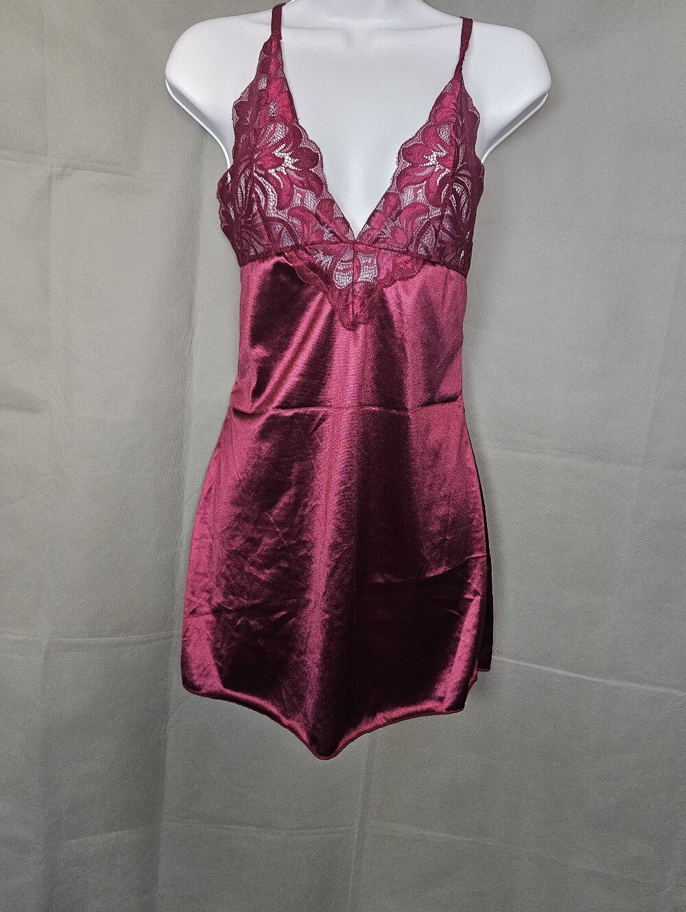 Lace-Trim Satin Chemise in Wine